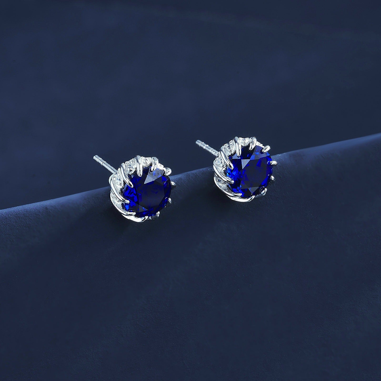 925 Sterling Silver Lab Sapphire Wrap Claw Earrings, Elegant Bestie Birthday - Photo 3