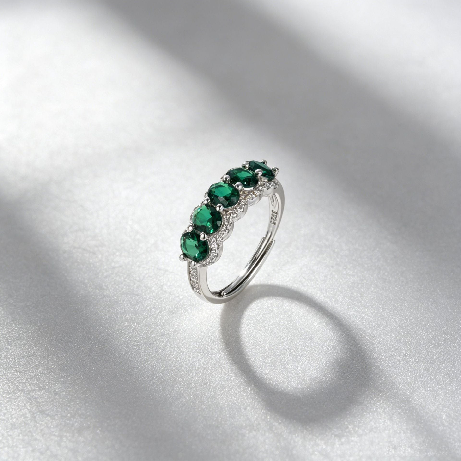 Lab Emerald Ring 925 Silver Micro-Set Green, Ring - Photo 4