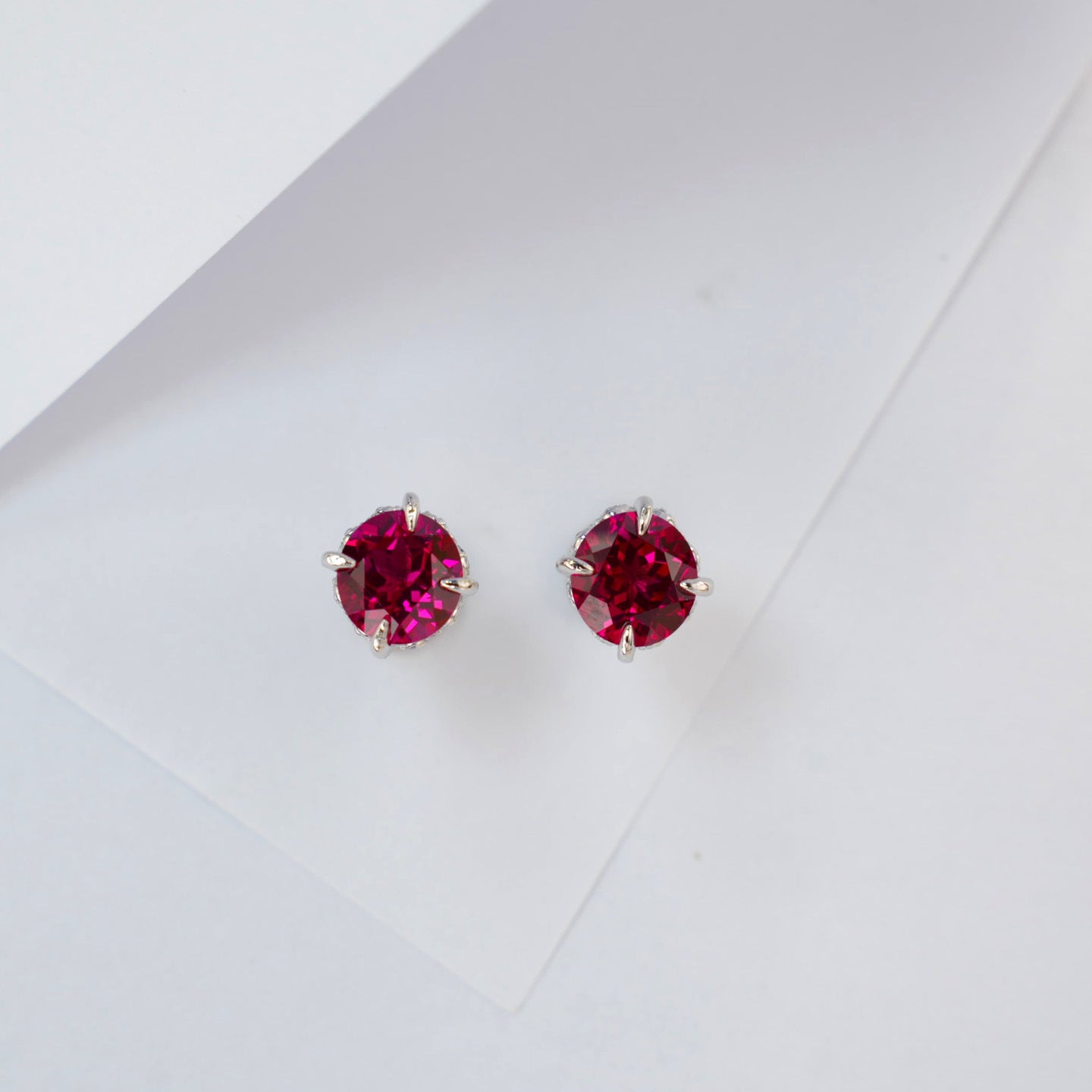 S925 Silver Ruby Stud Earrings, Elegant Versatile Trendy - Photo 1
