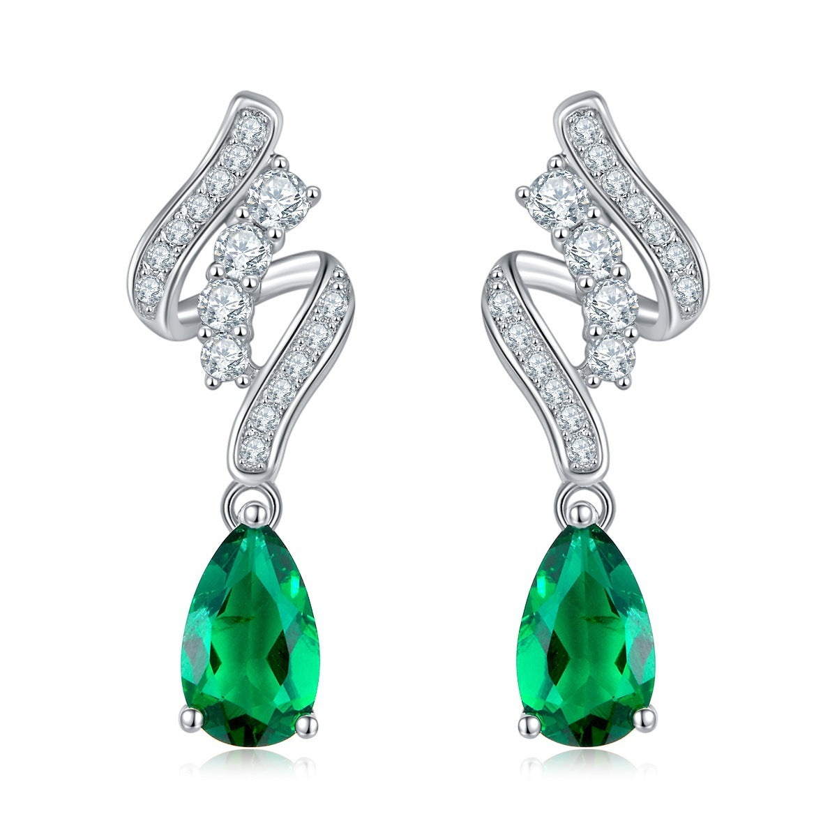 S925 Sterling Silver Lab Emerald Earrings, Designer Premium Gift - Photo 5