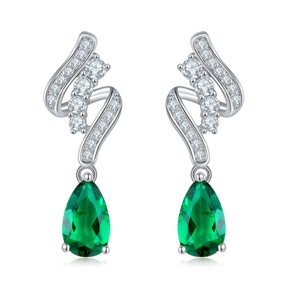 S925 Sterling Silver Lab Emerald Earrings, Designer Premium Gift - Photo 5