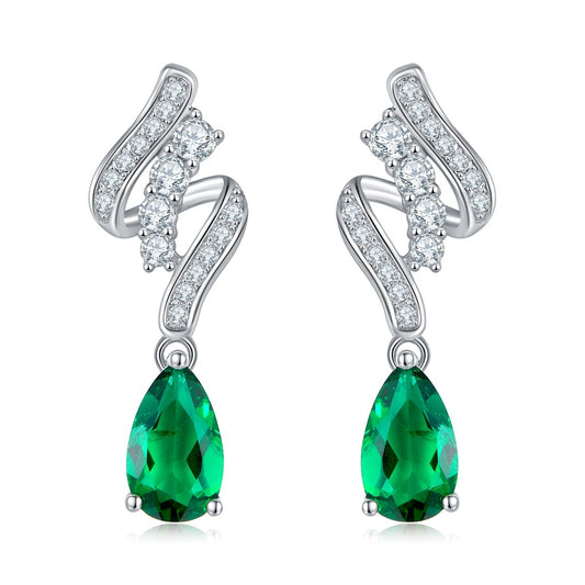 S925 Sterling Silver Lab Emerald Earrings, Designer Premium Gift - Photo 5