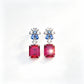 S925 Silver Colour-Block Rectangle Corundum Stud Earrings, French Vintage Premium - Photo 1