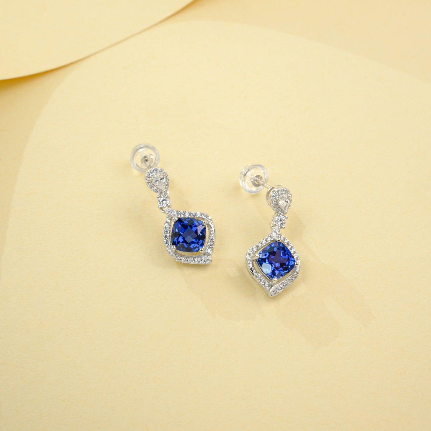 925 Sterling Silver Lab Sapphire Earrings, Elegant French Vintage for Women - Photo 3