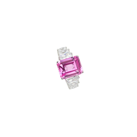 S925 Sterling Silver Lab Padparadscha Emerald-Cut Ring, Versatile - Photo 5