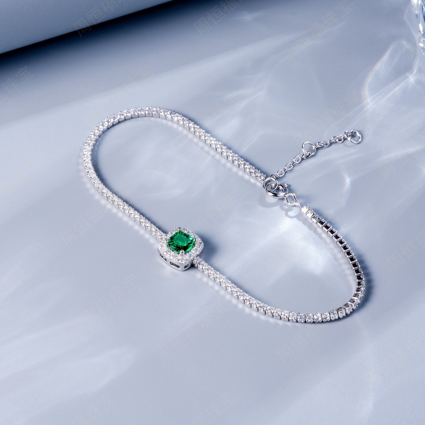 S925 Sterling Silver Lab Emerald Pave Bracelet, Vintage Classic Premium for Women - Photo 4