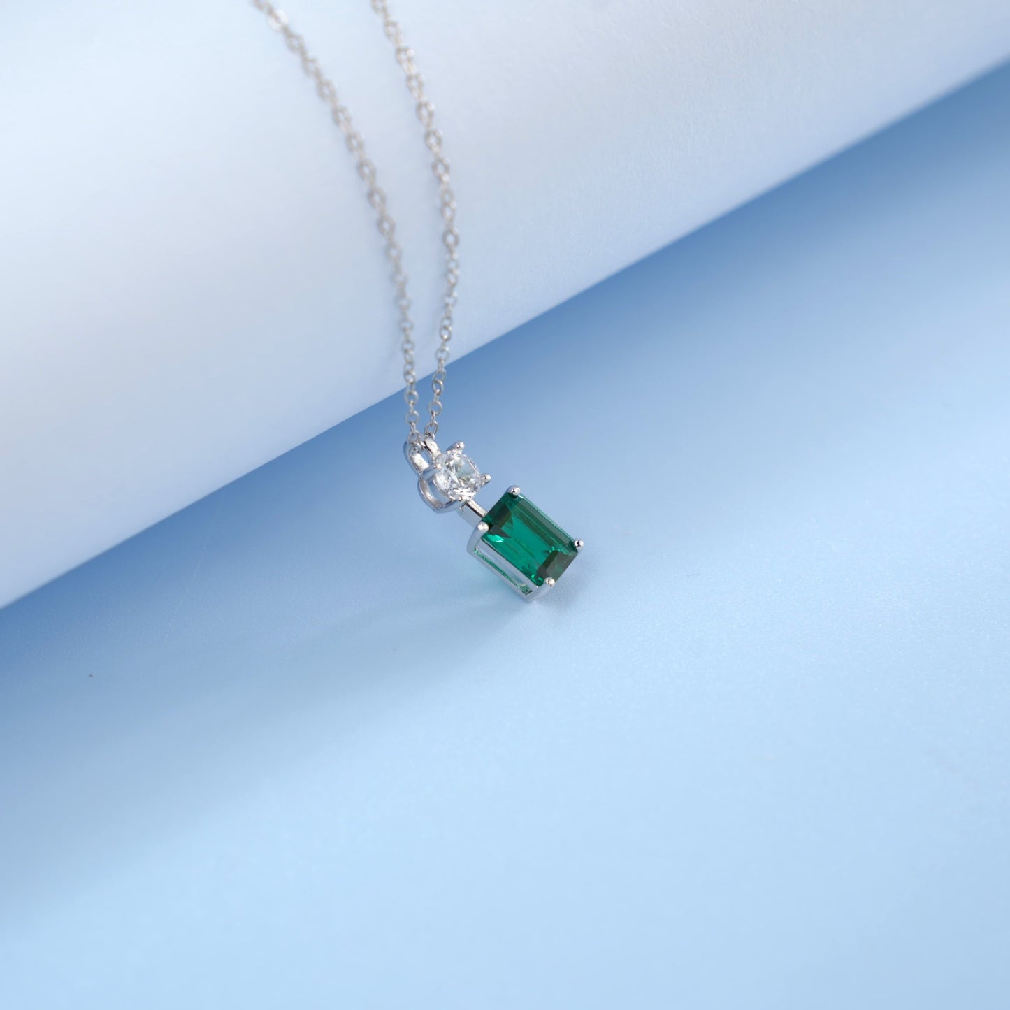 S925 Sterling Silver Lab coloured Gemstone Necklace, Round Diamond Simple - Photo 2