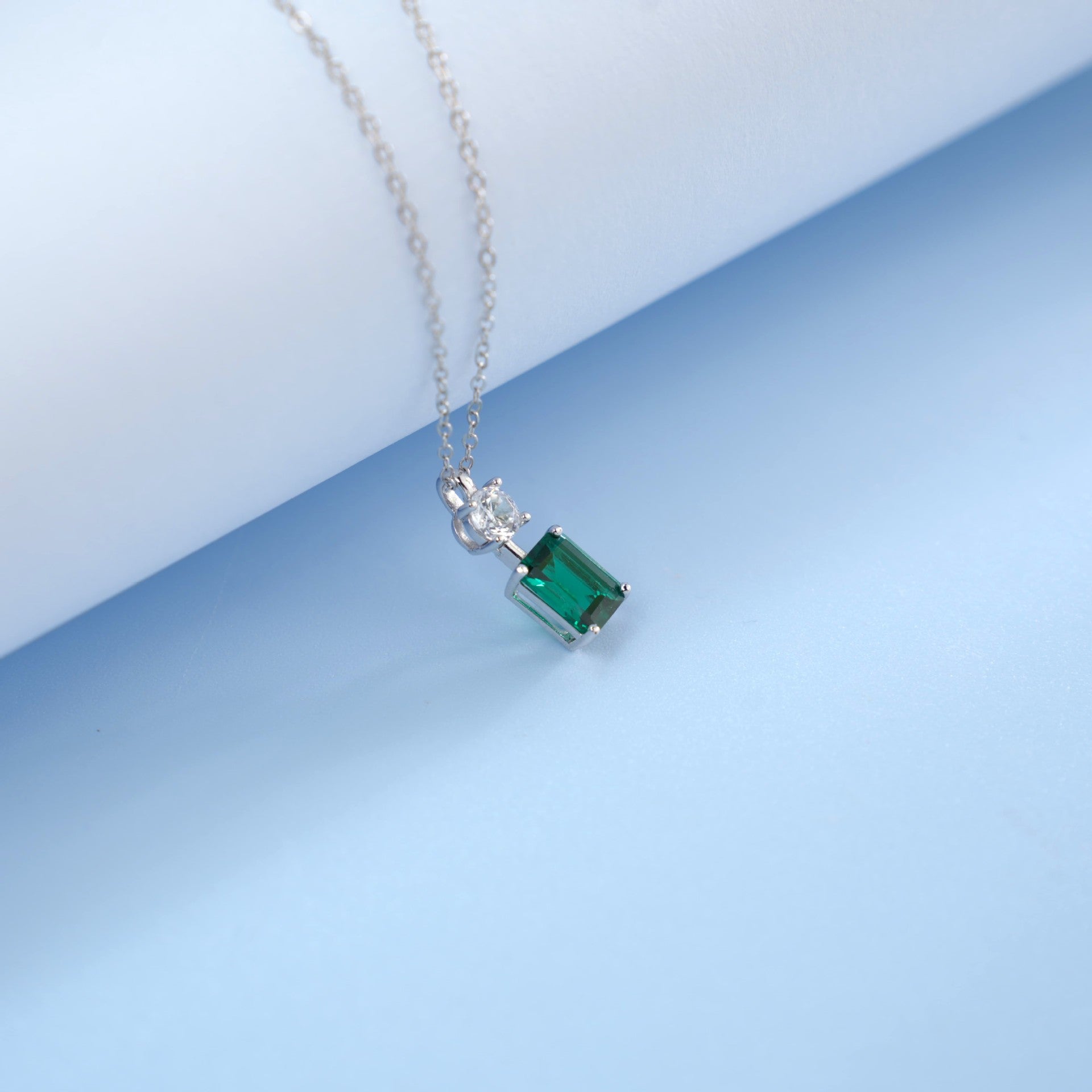 S925 Sterling Silver Lab coloured Gemstone Necklace, Round Diamond Simple - Photo 2