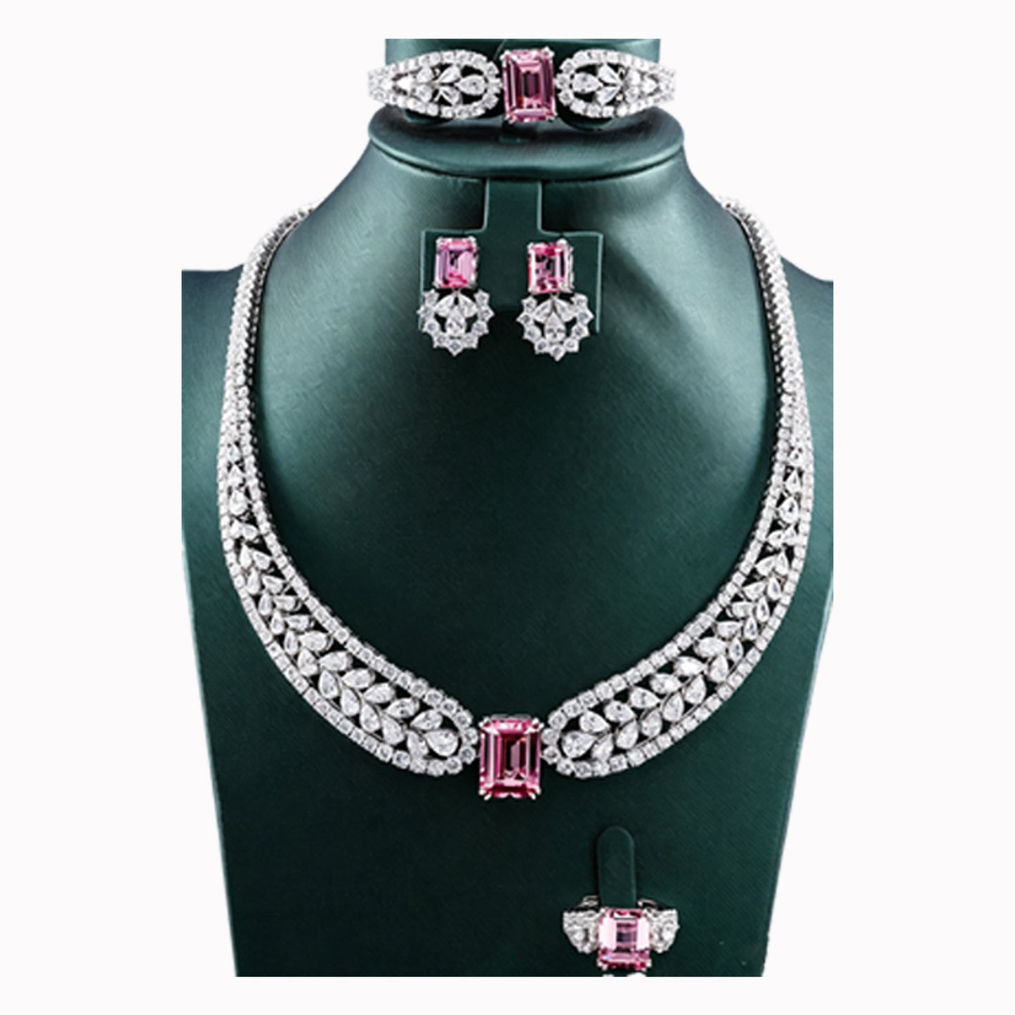 S925 Sterling Silver Lab Padparadscha 4-Piece Jewellery Set, Luxurious Premium for Women - Photo 5