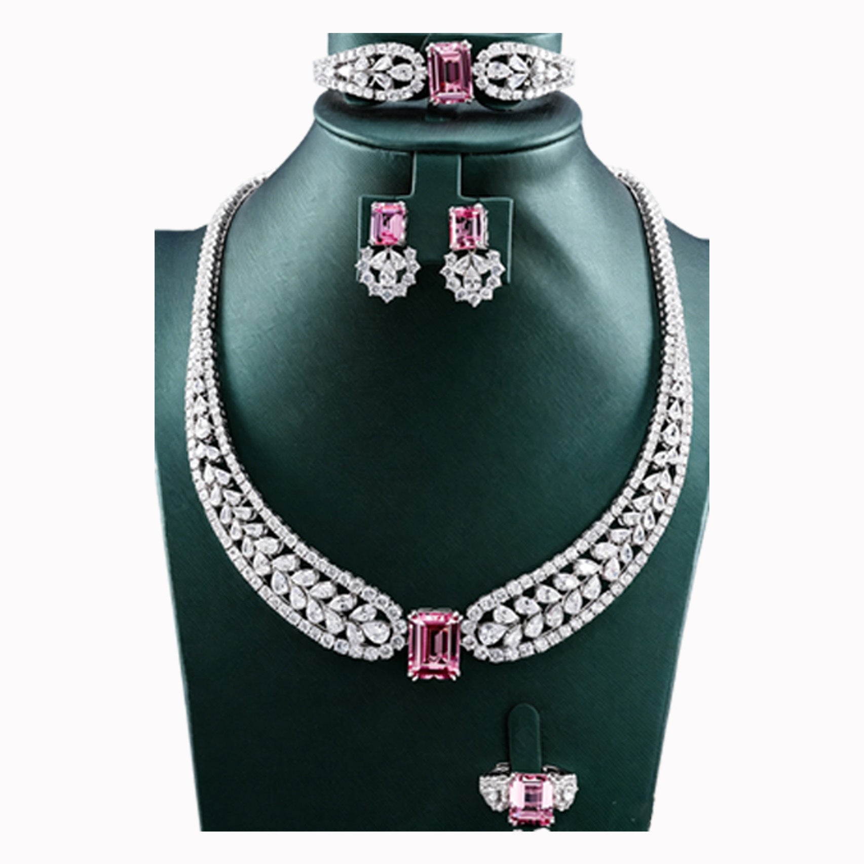 S925 Sterling Silver Lab Padparadscha 4-Piece Jewellery Set, Luxurious Premium for Women - Photo 5