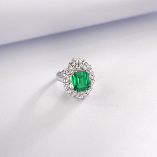 S925 Sterling Silver Lab Emerald Ring, Premium Anniversary Birthday - Photo 3