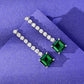 S925 Silver Princess-Cut Lab Emerald Long Drop Earrings, Pave Diamond Chain - Photo 3