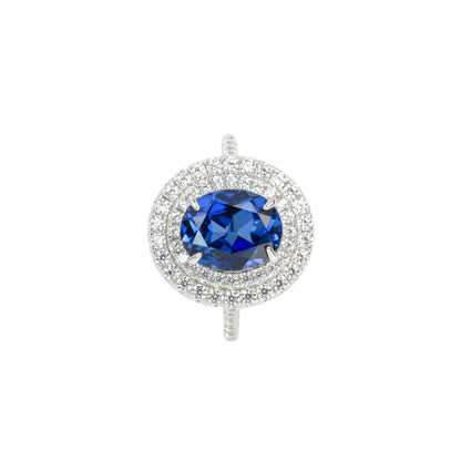 925 Sterling Silver Lab Sapphire Diamond Ring, Minimalist for Women - Photo 5