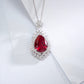 S925 Sterling Silver Lab Ruby Teardrop Necklace, Diamond Halo Choker - Photo 1