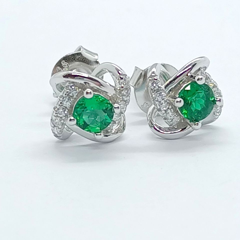S925 Sterling Silver Lab Emerald Stud Earrings, Exquisite Premium Versatile - Photo 4