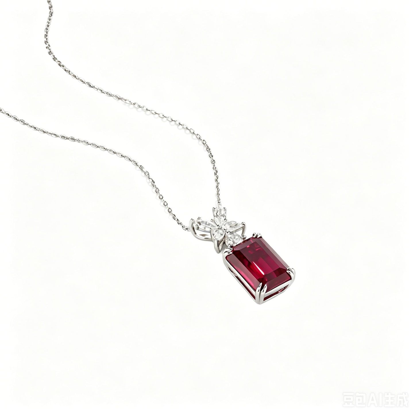 S925 Silver Corundum Necklace, Elegant Vintage Red - Photo 4