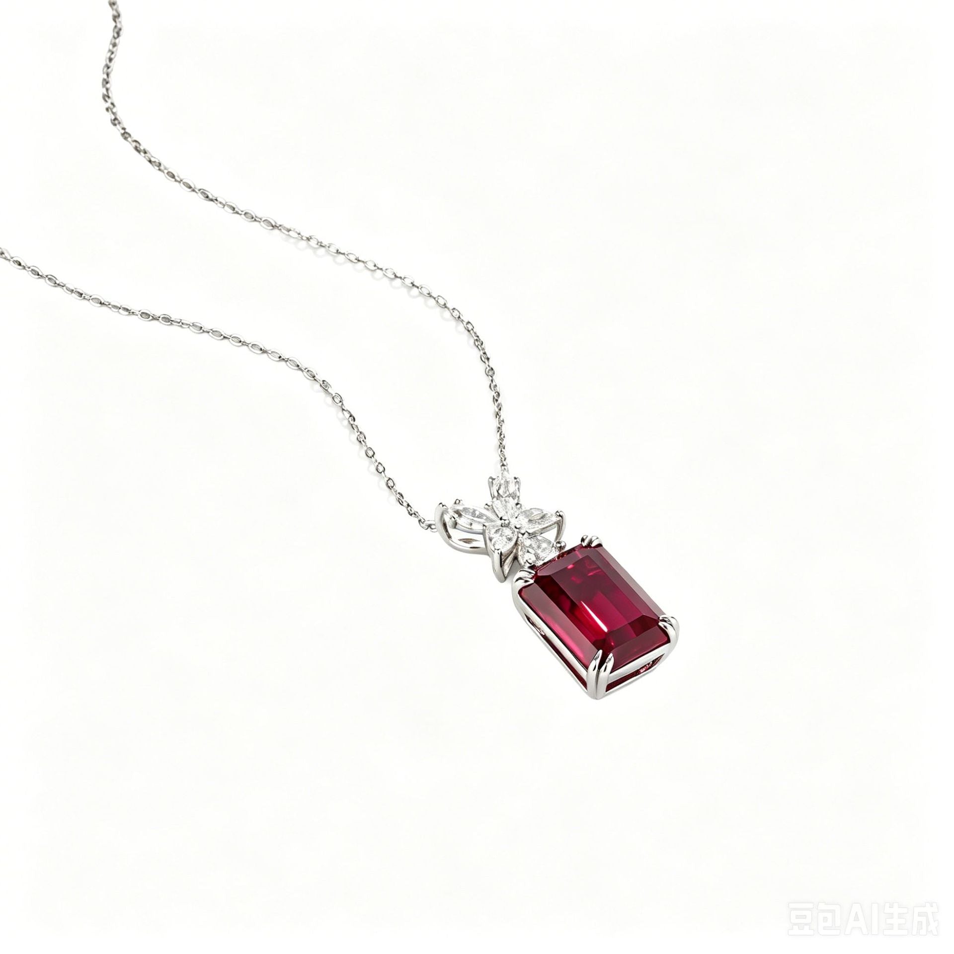 S925 Silver Corundum Necklace, Elegant Vintage Red - Photo 4