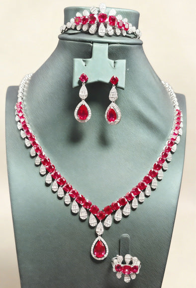 S925 Sterling Silver Lab Pigeon Blood Ruby 4-Piece Jewellery Set, Luxurious Premium for Women - Photo 6