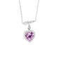 S925 Silver Heart Lab Pink Sapphire Necklace, Full Diamond Halo - Photo 5