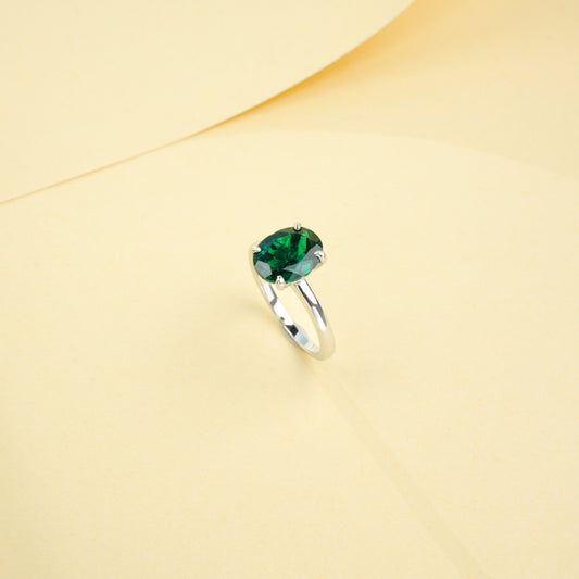 925 Sterling Silver Lab Emerald Oval Four-Prong Ring, Premium - Photo 3