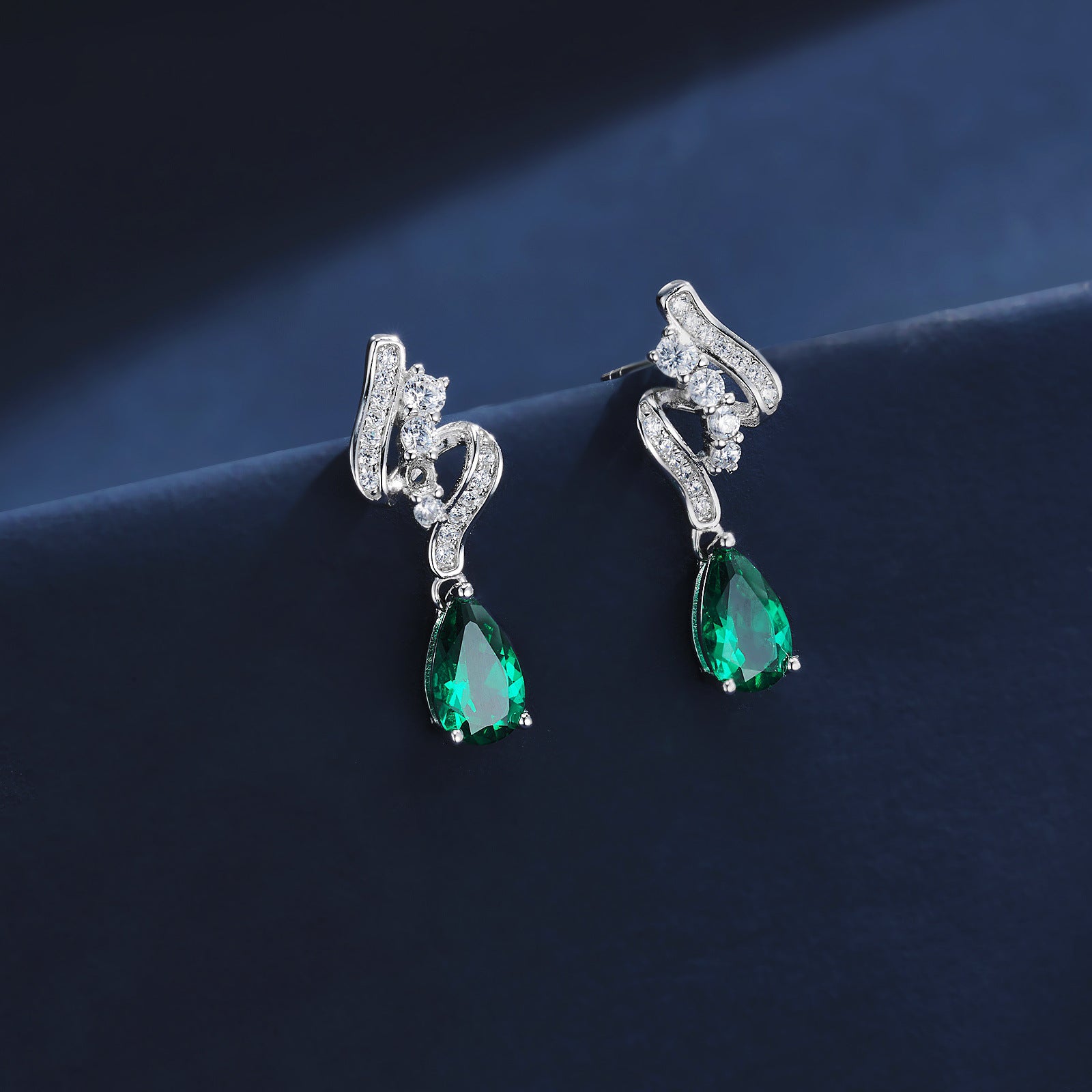S925 Sterling Silver Lab Emerald Earrings, Designer Premium Gift - Photo 3