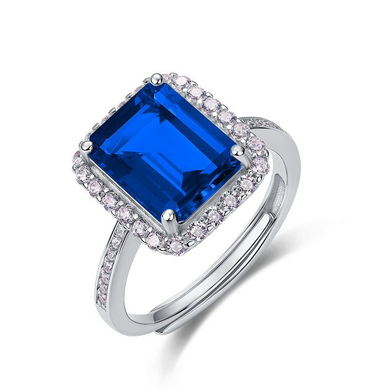 925 Sterling Silver Lab Sapphire Ring for Women, Vintage Trendy Versatile - Photo 5