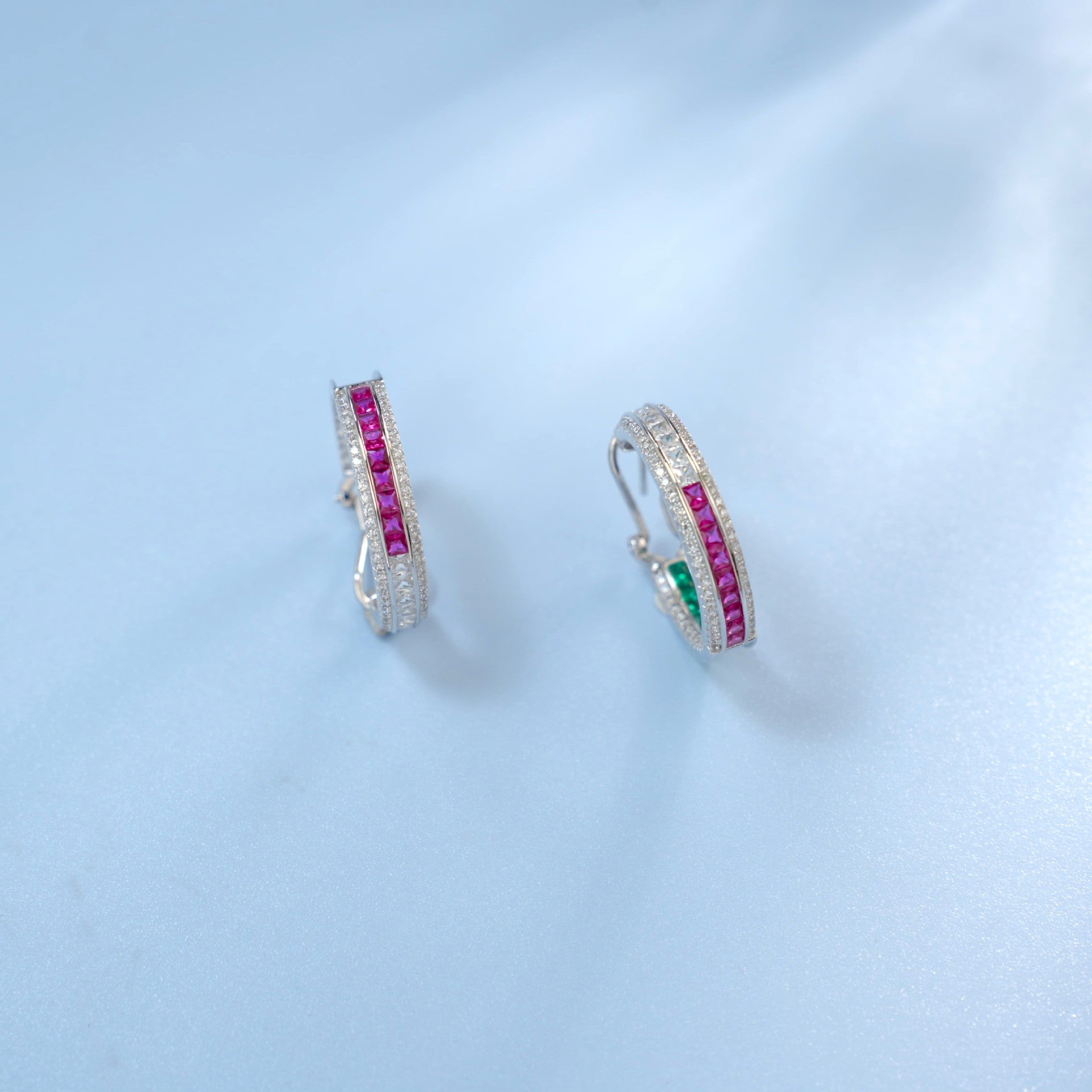 Lab Ruby 925 Silver Earrings Premium Micro-Set Full Diamond Ring Stacking - Photo 3