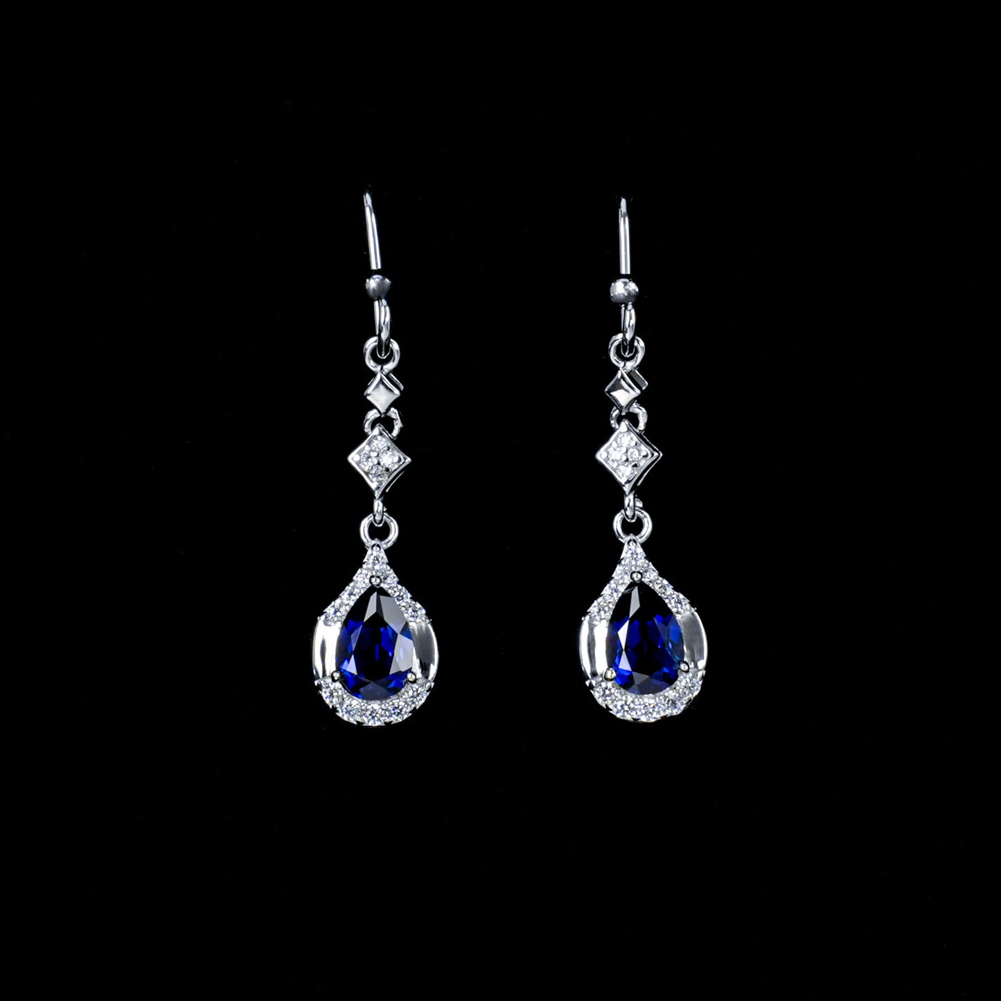 S925 Silver Teardrop coloured Gemstone Diamond Halo Earrings, Date Evening Wedding - Photo 2