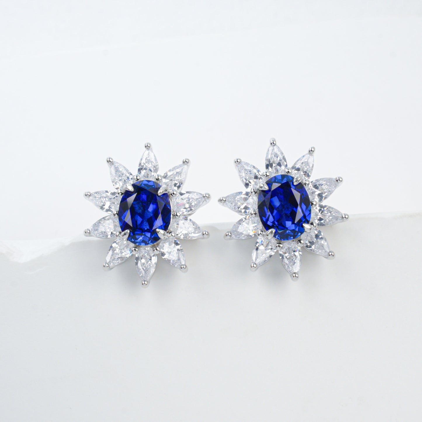 Lab Sapphire S925 Silver Stud Earrings, Vintage Premium Princess - Photo 5