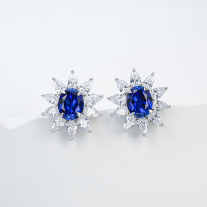 Lab Sapphire S925 Silver Stud Earrings, Vintage Premium Princess - Photo 5