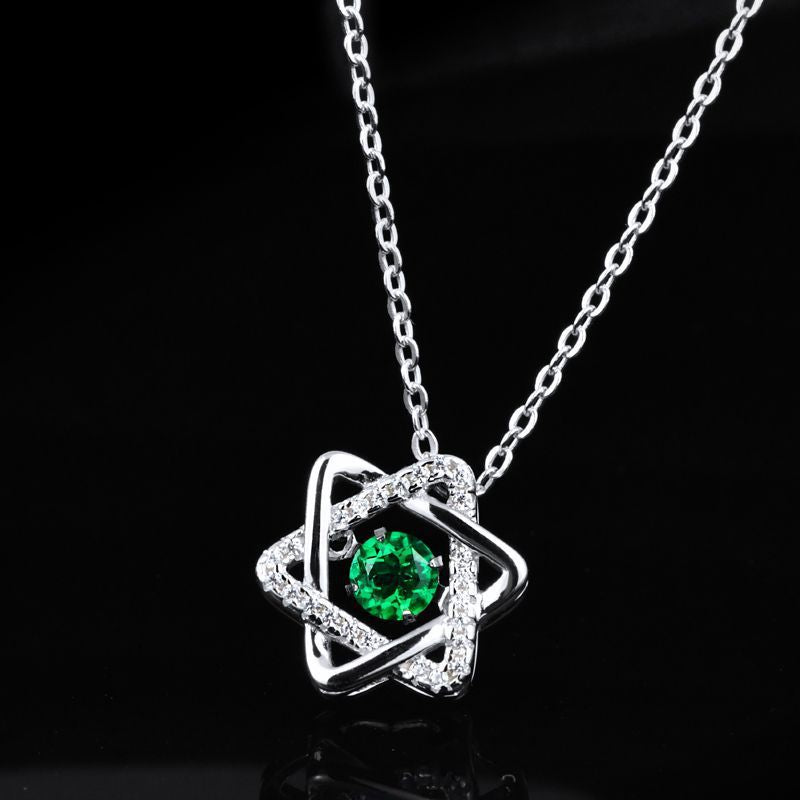 S925 Silver Interwoven Hexagram Emerald Necklace, Hollow Vintage Simple - Photo 4