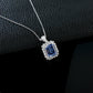 925 Sterling Silver Lab Sapphire Square Pave Choker Necklace, Elegant Versatile - Photo 3
