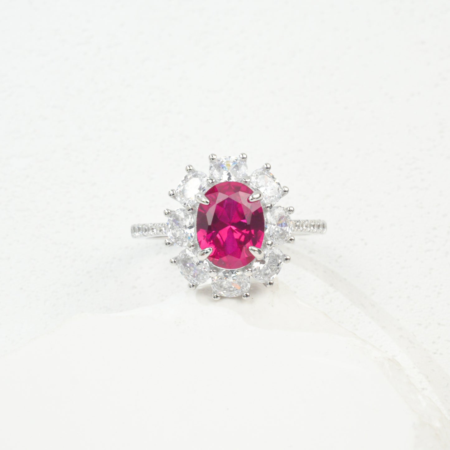 925 Sterling Silver Oval Gemstone Halo Pave Ring, Premium Girlfriend Gift - Photo 6