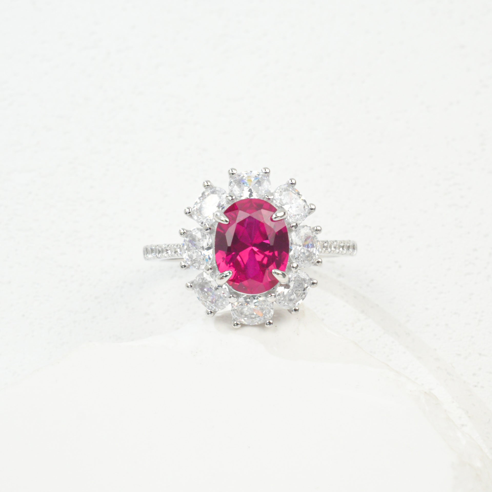 925 Sterling Silver Oval Gemstone Halo Pave Ring, Premium Girlfriend Gift - Photo 6