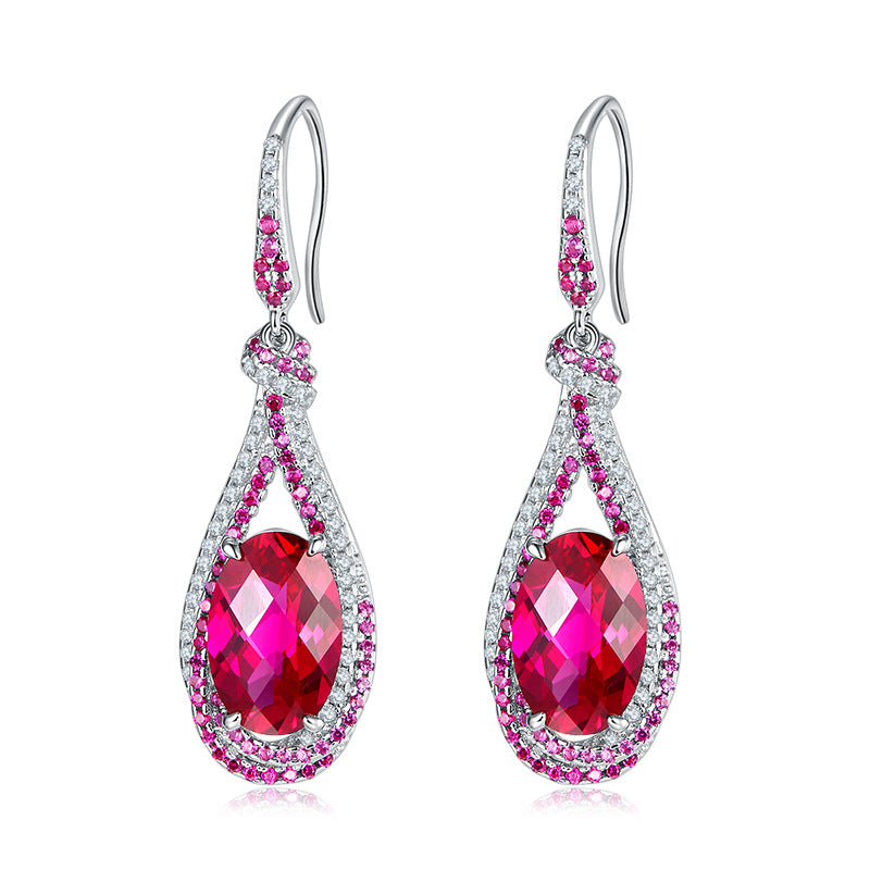 S925 Silver Ruby Colour Teardrop Hollow Drop Earrings, Vintage Premium Gift - Photo 5