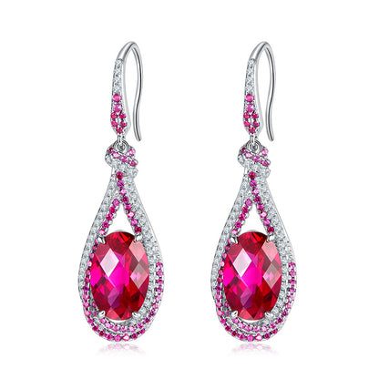S925 Silver Ruby Colour Teardrop Hollow Drop Earrings, Vintage Premium Gift - Photo 5
