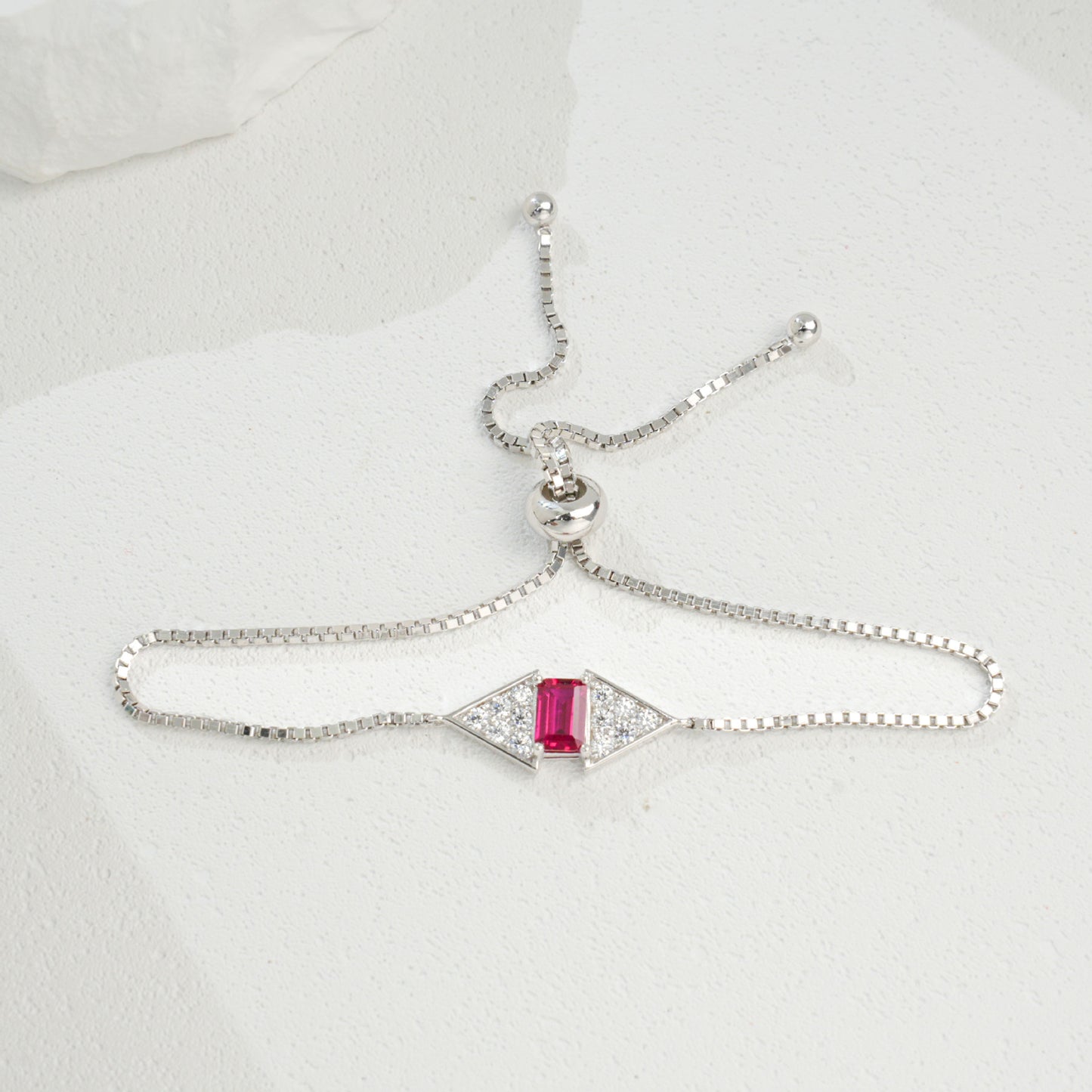 S925 Sterling Silver Lab Ruby Bracelet for Women, Premium Adjustable - Photo 6