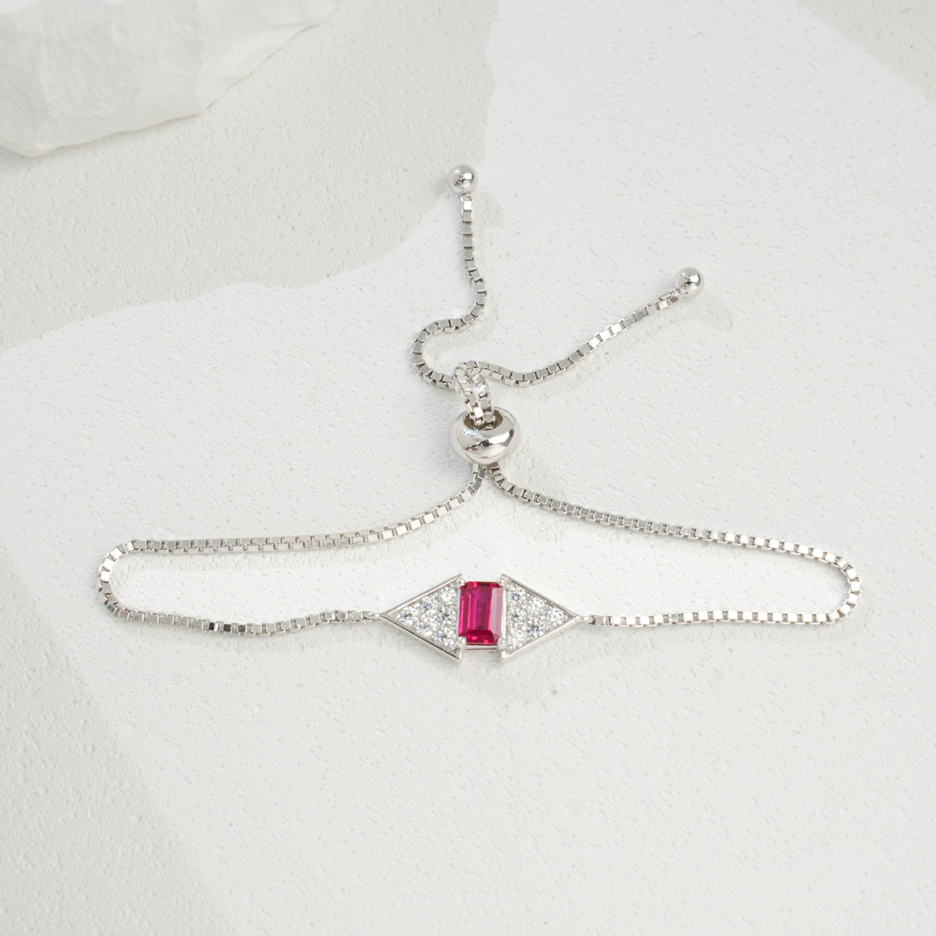 S925 Sterling Silver Lab Ruby Bracelet for Women, Premium Adjustable - Photo 6
