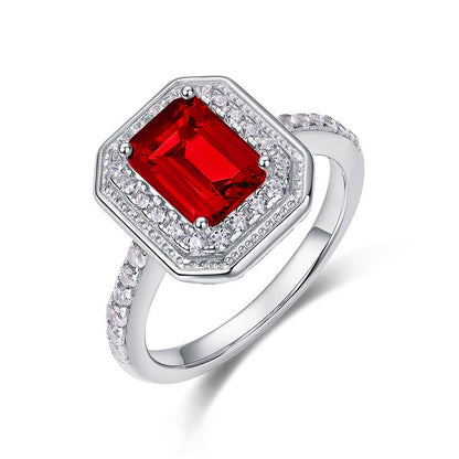 Lab Ruby Ring 925 Sterling Silver Holiday Gift Square-Set, Temperament Ring - Photo 5