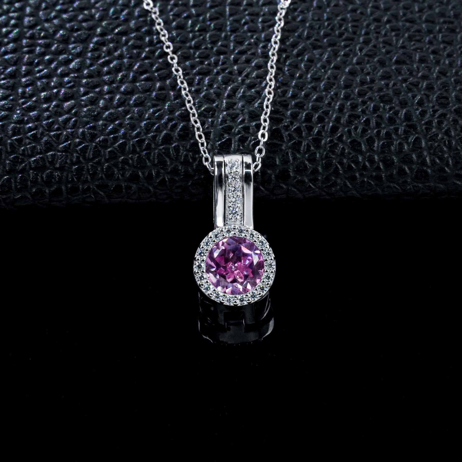 S925 Silver Lab Pink Sapphire Pendant Round Full Diamond Halo, Date Gift - Photo 2