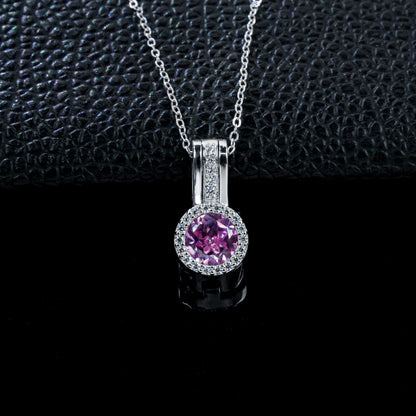 S925 Silver Lab Pink Sapphire Pendant Round Full Diamond Halo, Date Gift - Photo 2