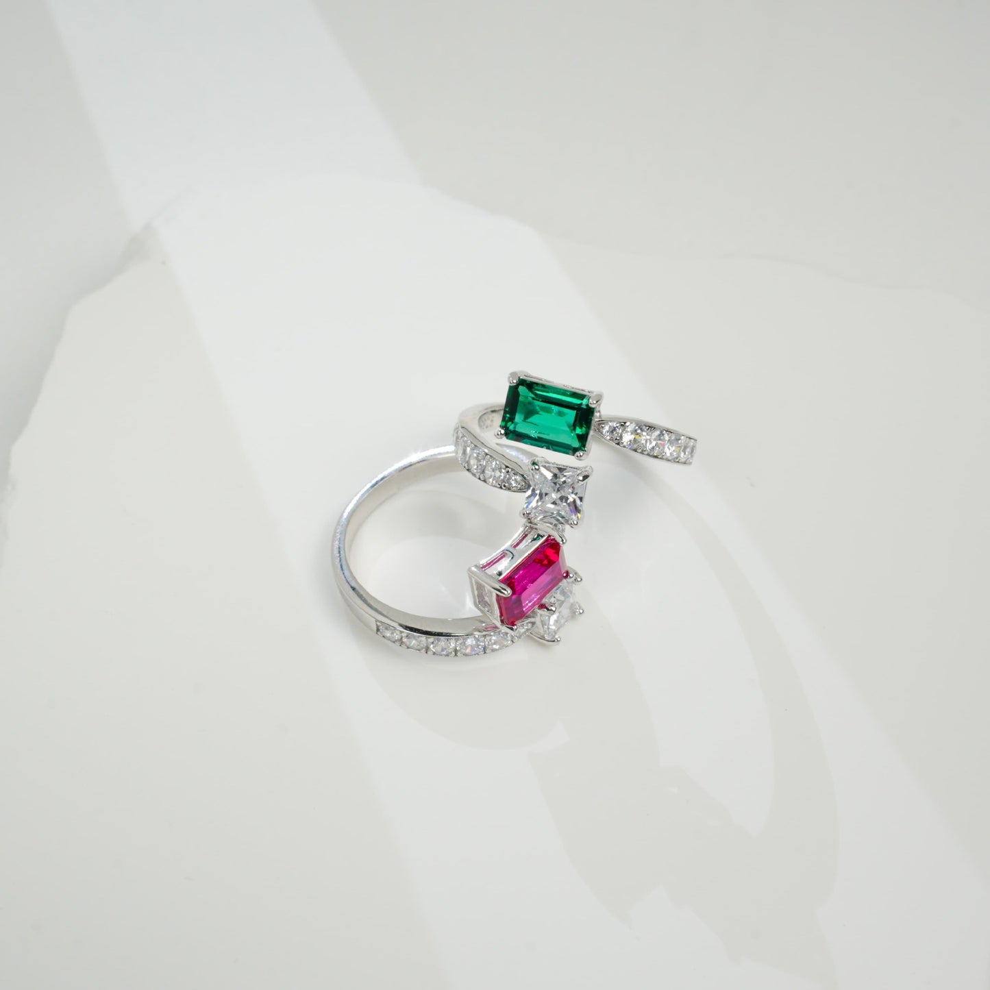 925 Sterling Silver Lab Ruby Emerald-Cut Ring - Photo 4