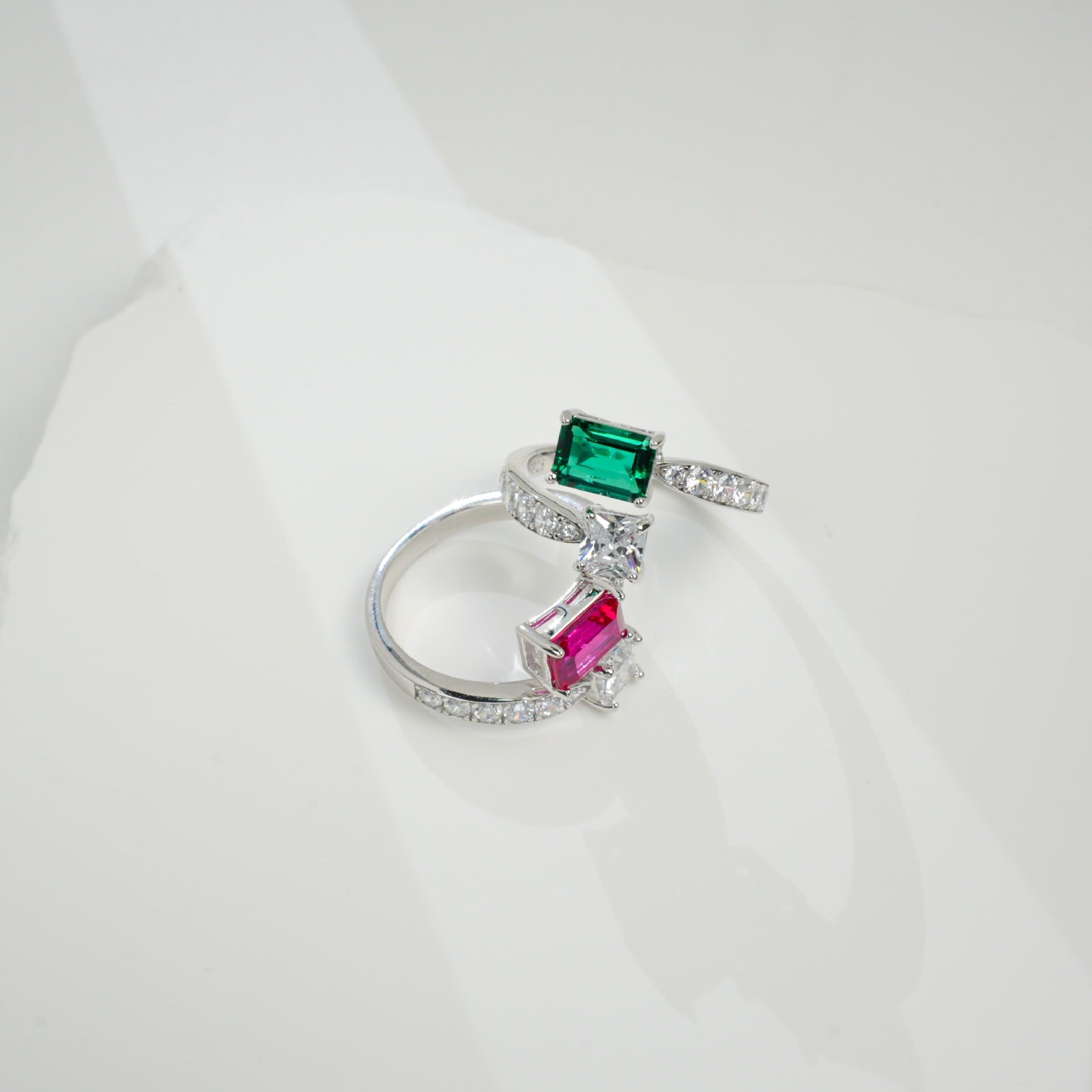 925 Sterling Silver Lab Ruby Emerald-Cut Ring - Photo 4