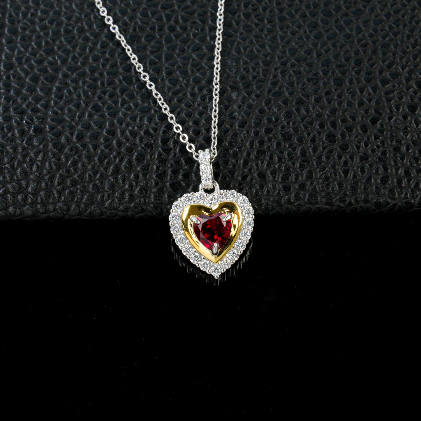 925 Sterling Silver Lab Ruby Heart Necklace, Premium Designer Versatile for Women - Photo 2