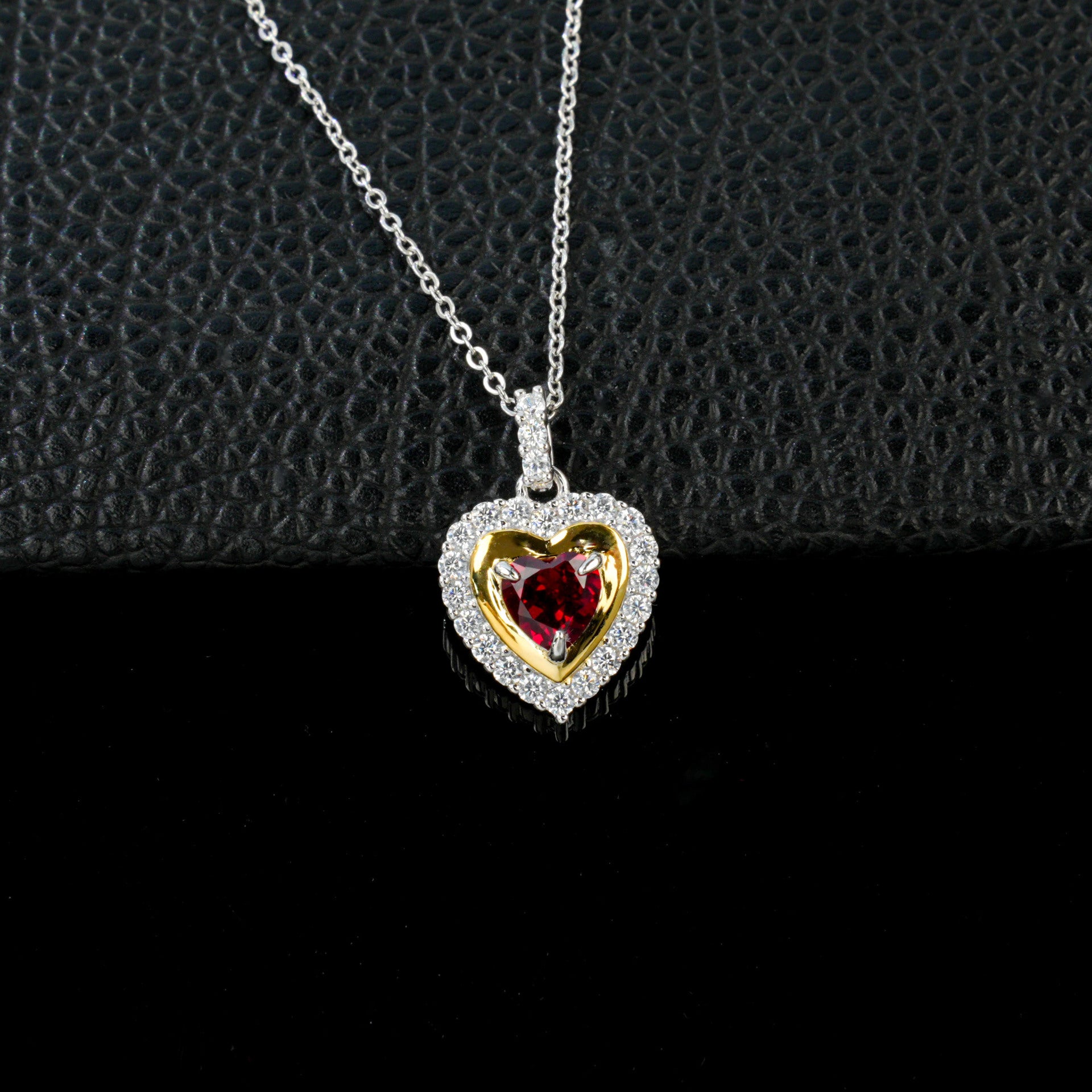 925 Sterling Silver Lab Ruby Heart Necklace, Premium Designer Versatile for Women - Photo 2