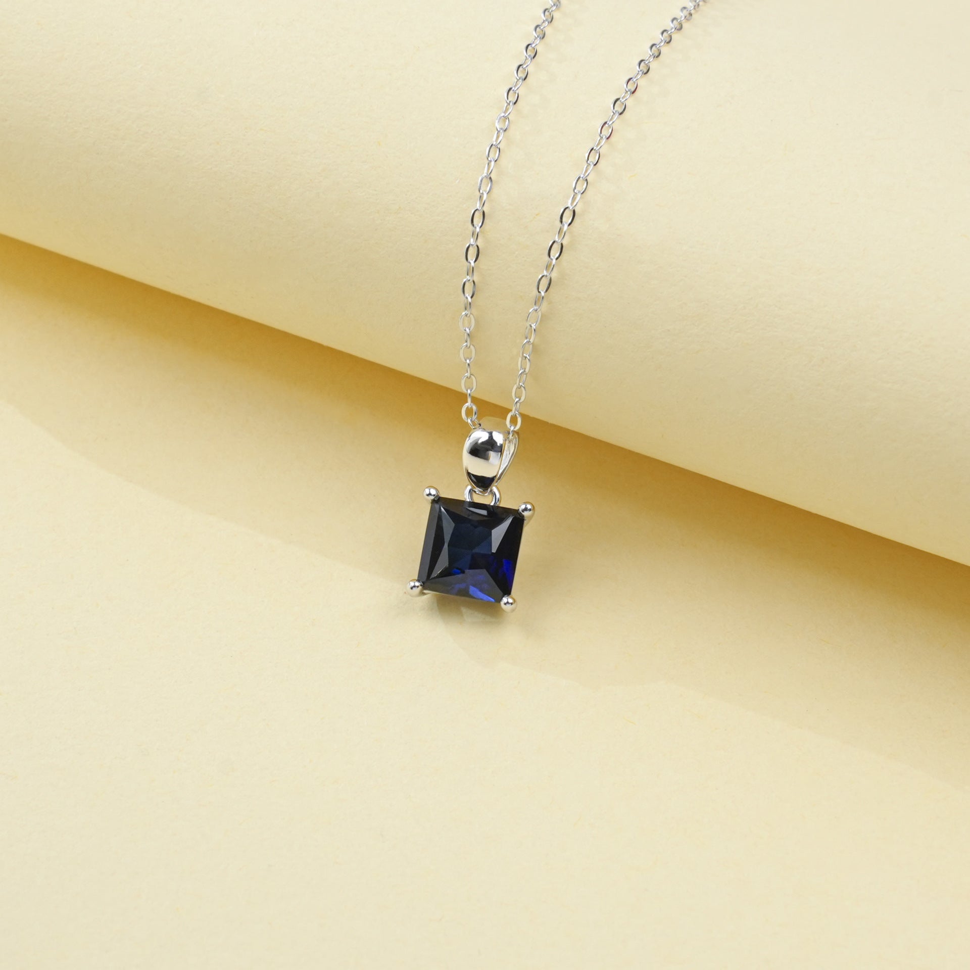 S925 Silver Square Lab Sapphire Simple Solitaire Versatile Women's Choker - Photo 3