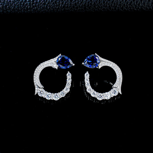 S925 Sterling Silver Lab Sapphire Earrings, Minimalist Artistic Unique for Women - Photo 1