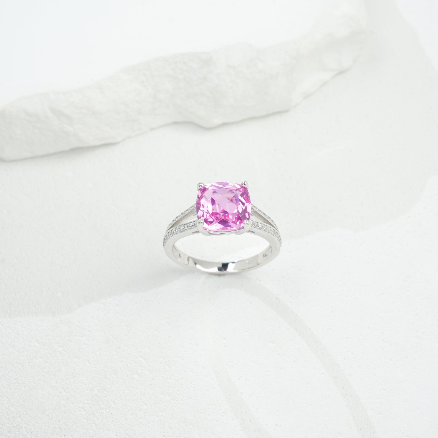 S925 Sterling Silver Lab Pink Diamond Four-Prong Ring, Versatile Elegant for Women - Photo 4