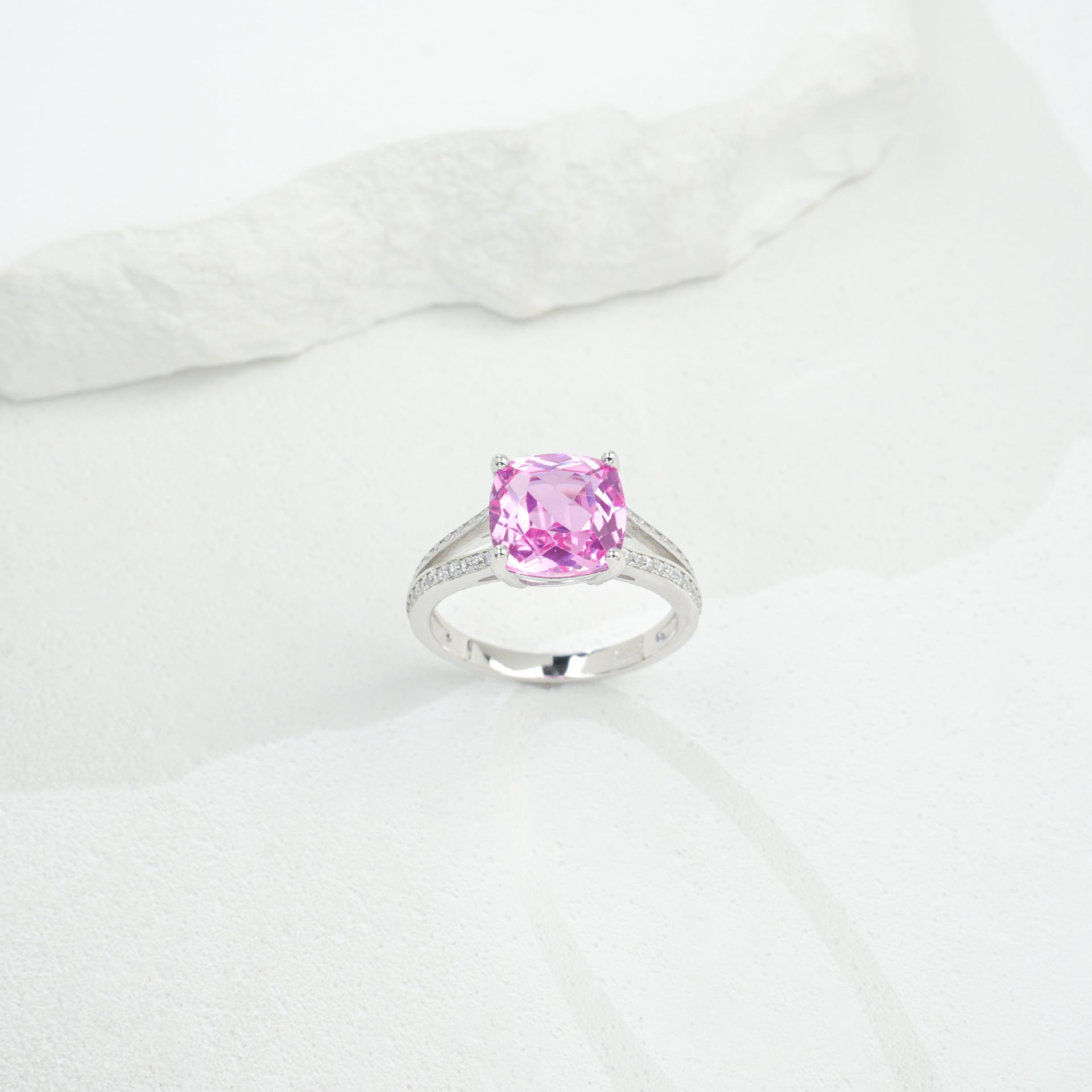 S925 Sterling Silver Lab Pink Diamond Four-Prong Ring, Versatile Elegant for Women - Photo 4