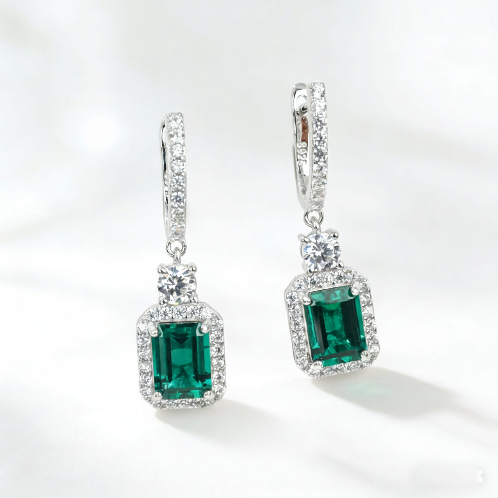 925 Sterling Silver Lab Emerald Earrings, Sparkly Premium for Women - Photo 2